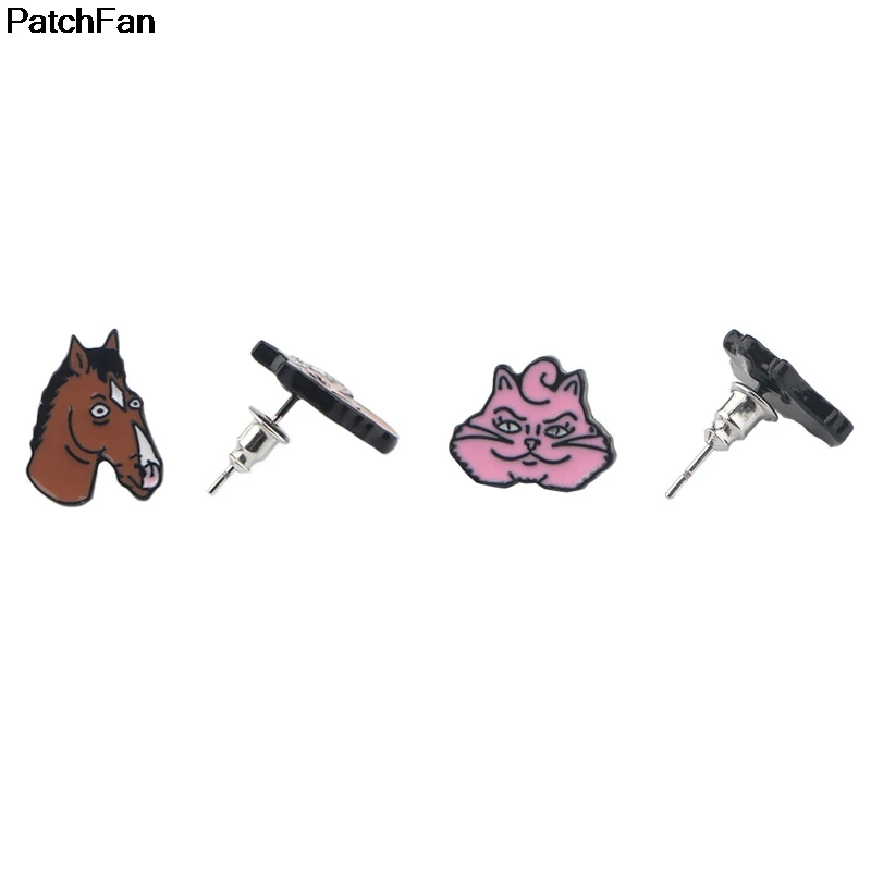 Patchfan BoJack Horseman charm cartoon earrings enamel Charm Cute creative para party favor women Souvenir present jewelry A2392