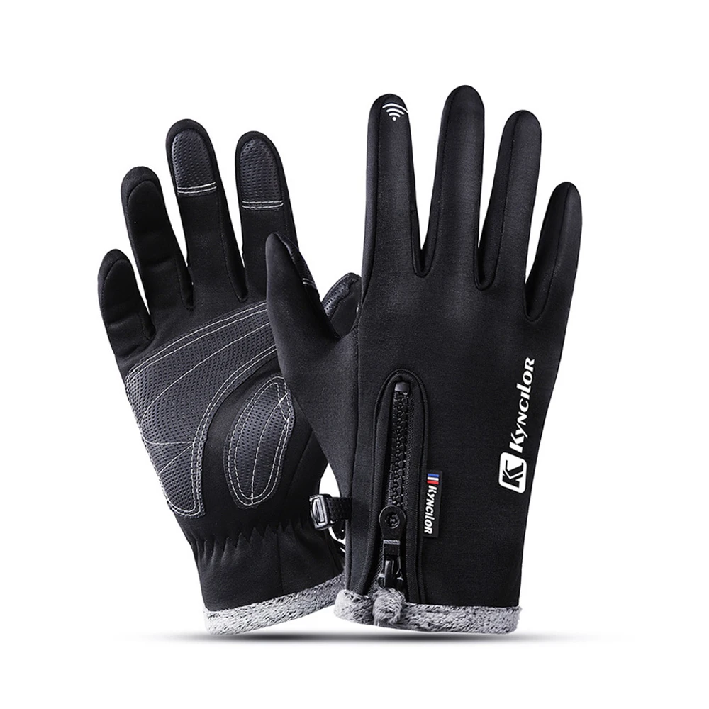 Black Gloves Мужские и женские водонепроницаемые флисовые лыжные теплые перчатки, ветрозащитные уличные Зимние перчатки для велоспорта, перчатки для сенсорного экрана, противоскользящие варежки, подарок - Цвет: Black Gloves