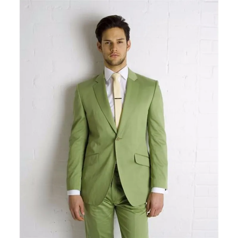 

Custom made New Style Mens Suits Groomsmen Notch Lapel Groom Tuxedos Olive green Wedding Best Man Suit (Jacket+Pants)