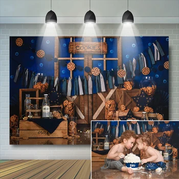 

Boy 1st Birthday Photography Backdrop Cookies Child Newborn Backdrop Dark Blue Scene Baby Party Shower Portrait Background