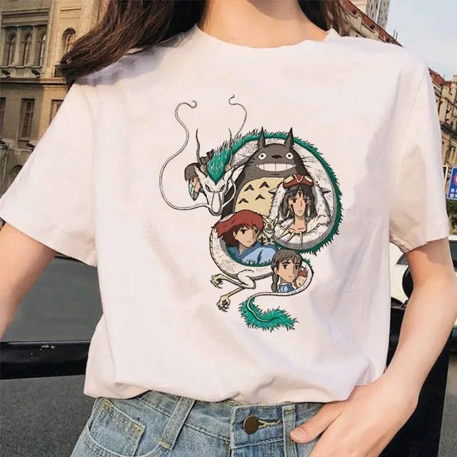 Totoro футболка Женская Топ футболки унесенная спиралью студия Ghibli Kawaii 90s