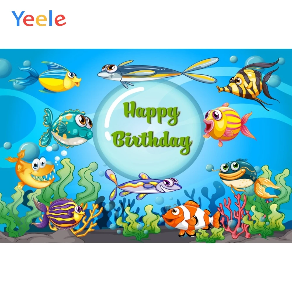 

Yeele Birthday Underwater World Party Cartoon Fish Child Photo Backdrops Customized Photographic Backgrounds For Photo Studio