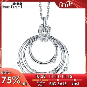 

DreamCarnival 1989 Four Round Circles with White CZ Pendant Trendy Chain Necklace for Women Hollow Kettingen Voor Vrouwen WP6424