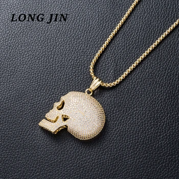 

Fashion Micro-Inlaid Zircon Skull Shape Design Gold Color Pendant Necklace Personality Wild Exaggerated Hip Hop Necklace Jewelry