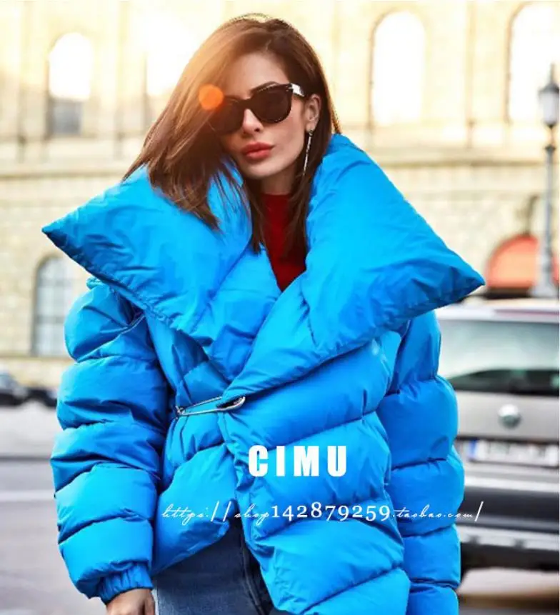 blue Необычная ниша nutral пушистый пуховик на утином пуху женская зимняя новая мода большой отворот толще теплый personalitcoat wq2511 - Цвет: blue