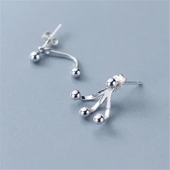 

925 Sterling Silver Asymmetry Round Bead Stud Earrings For Women Wedding Female pendientes mujer moda eh045