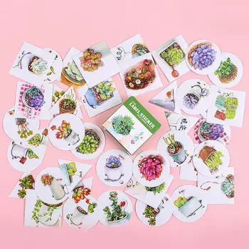 

40Pcs/pack Matchbox Japanese Cute Round Stickers Hand Made Kawaii Cat Flower Cactus Space Star Sakura Snack Food Stationery Gift