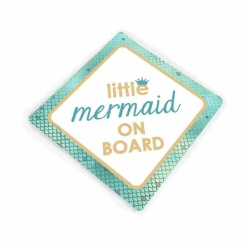 

SZWL Cartoon Decal Cute Little Mermaid Theme Baby on Board Green Car Sticker Graphic Waterproof Auto Accessories PVC,13cm*12cm