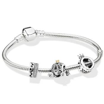 

100% 925 pure silver 1:1 ZT0123 romantic crown pumpkin car love fashion autumn bead bracelet with clasp gift set