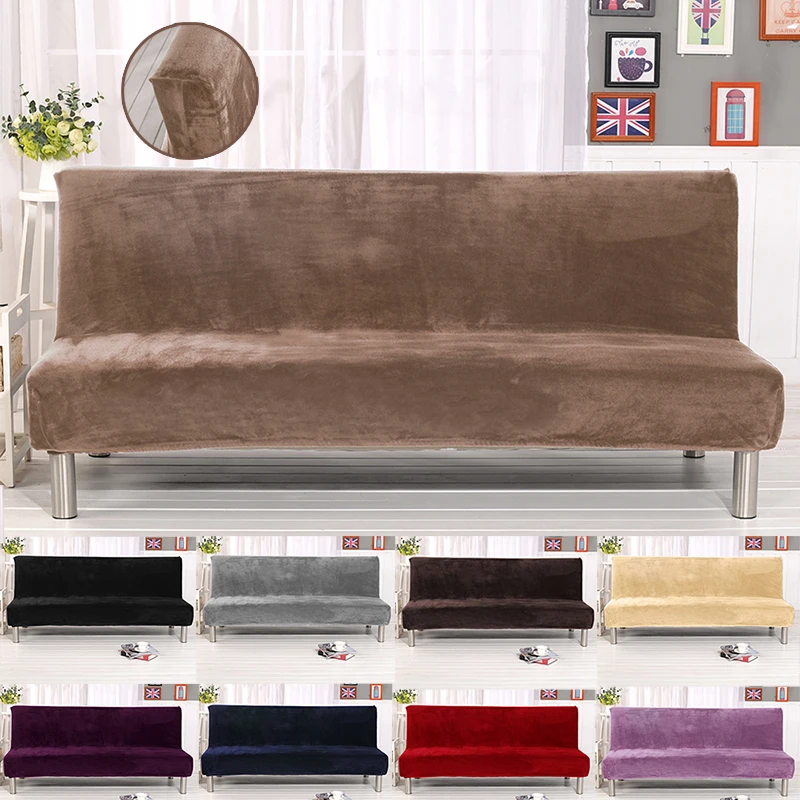 Plush Folding Sofa Bed Cover Velvet Thick Slipcover Case For Armless