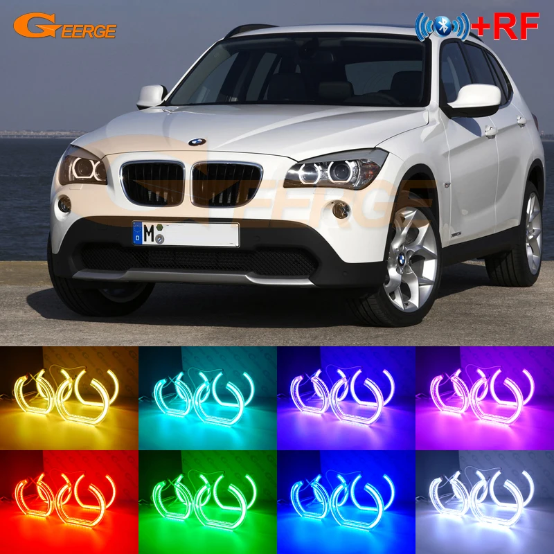

For BMW X1 E84 2009-2015 Xenon headlight Excellent RF remote Bluetooth APP Multi-Color DTM RGB LED Angel Eyes halo rings