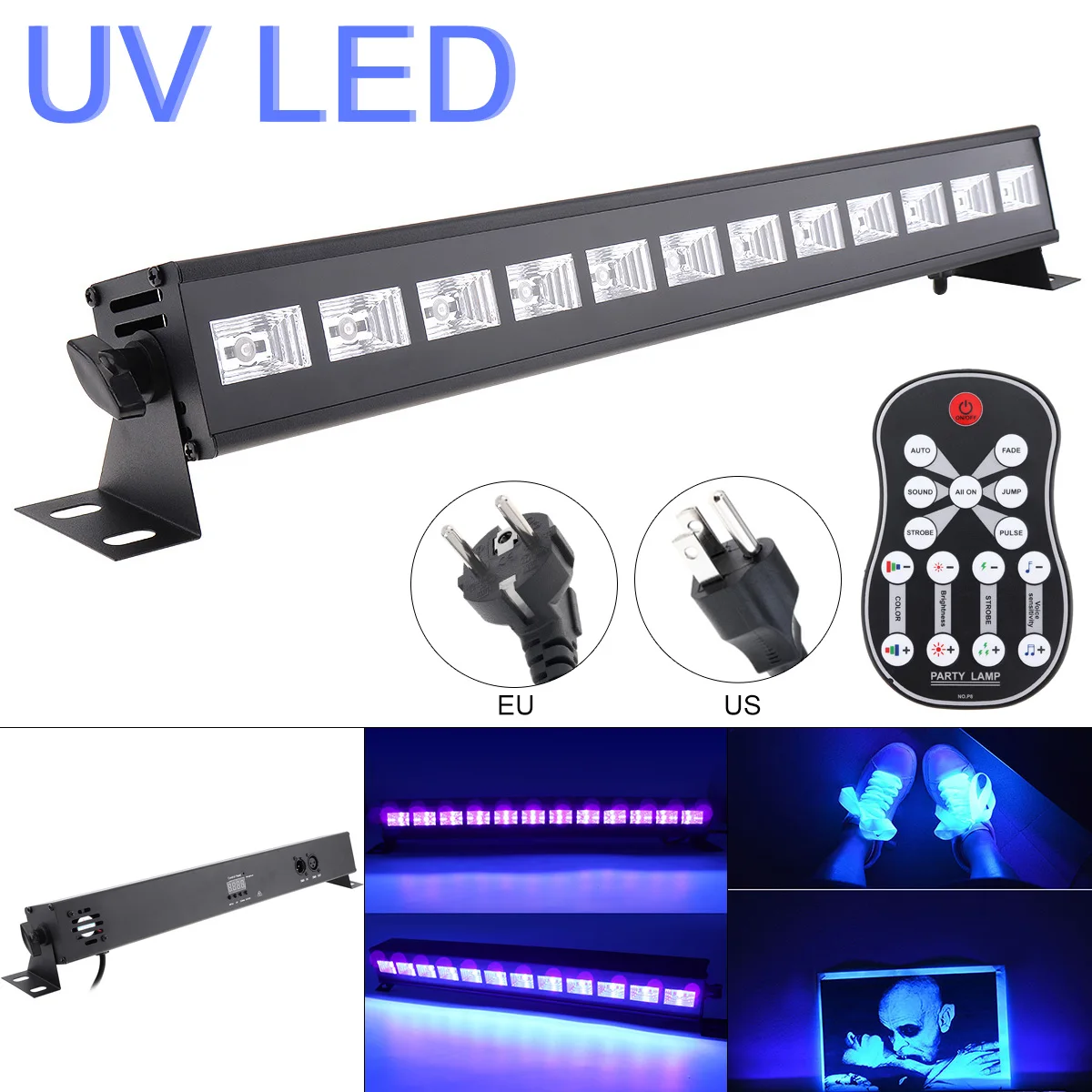 

36W 12 LEDs UV Stage Light Remote Control Purple Light Bar with Automatic Voice Control DMX512 for Stage Disco Club Party Xmas