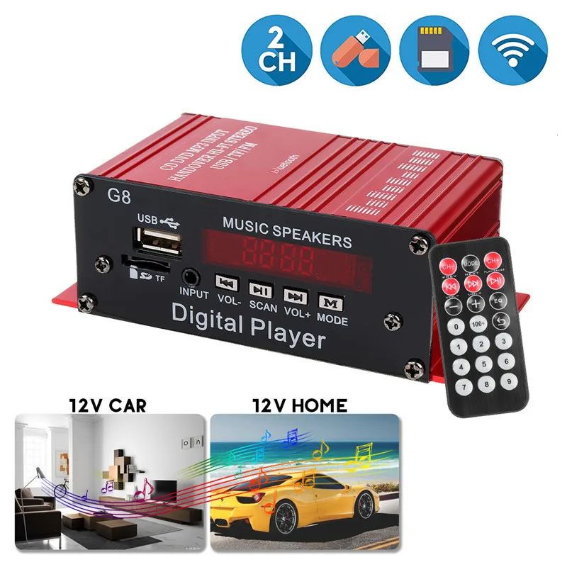 Мини-усилитель мощности для автомобиля 2 канала HIFI аудио усилитель мощности Bluetooth стерео автомобильный кинотеатр усилитель с fm-радио USB/TF/AUX