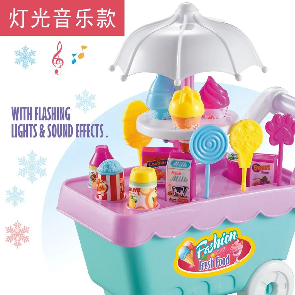 

Children Ice Cream Cart Candy Play House Toys 19 Pieces DIY Decoration Light Included Light Music