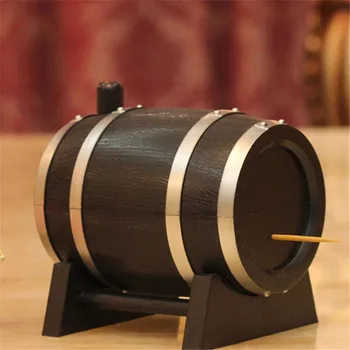 

Toothpick Holders Oak Wine Barrel Type Automatic Toothpick Case Press Bucket Dispenser Tooth Pick Cotton Swab Case