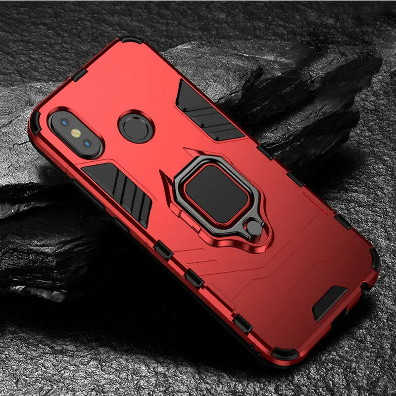 Кольцевой магнитный держатель Броня Жесткий Чехол для Xiaomi Mi 9 8 A1 A2 Lite Pocophone F1 задняя крышка чехол-бампер для телефона - Цвет: Красный