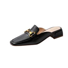 Guidibasicgenuine vaca leatherchinelos sandálias e chinelos de verão sandálias planas baotou muller sapatos handmademetal fixadores