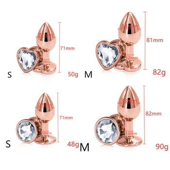 Small Medium large set Crystal Heart round rose gold rainbow Metal anal beads butt plug Jewelry insert sex toy for female male 5
