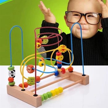 

Wood Garden Wooden Children'S Educational Hands Pull Toy Wood Cartoon Trailer Bead-stringing Toy brain game toys
