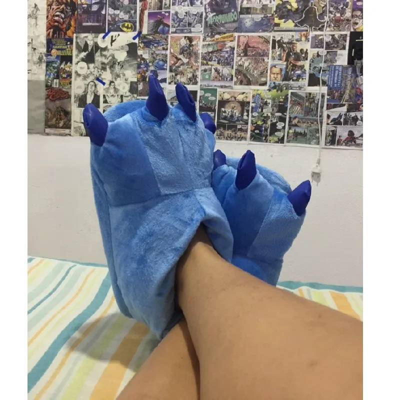 Зимние мягкие теплые забавные тапочки с монстрами динозаврами и лапами для