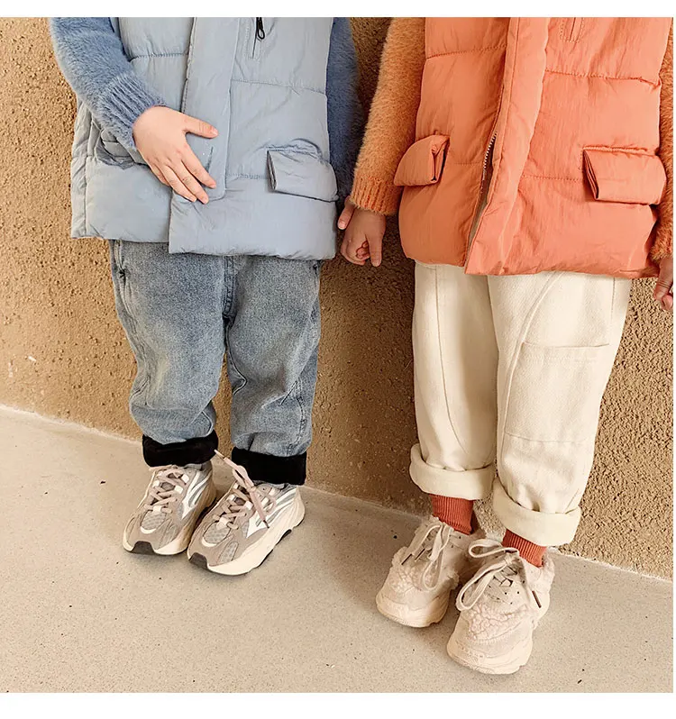 Зима, утепленные флисовые джинсы для мальчиков и девочек, детские теплые повседневные джинсы, От 0 до 6 лет