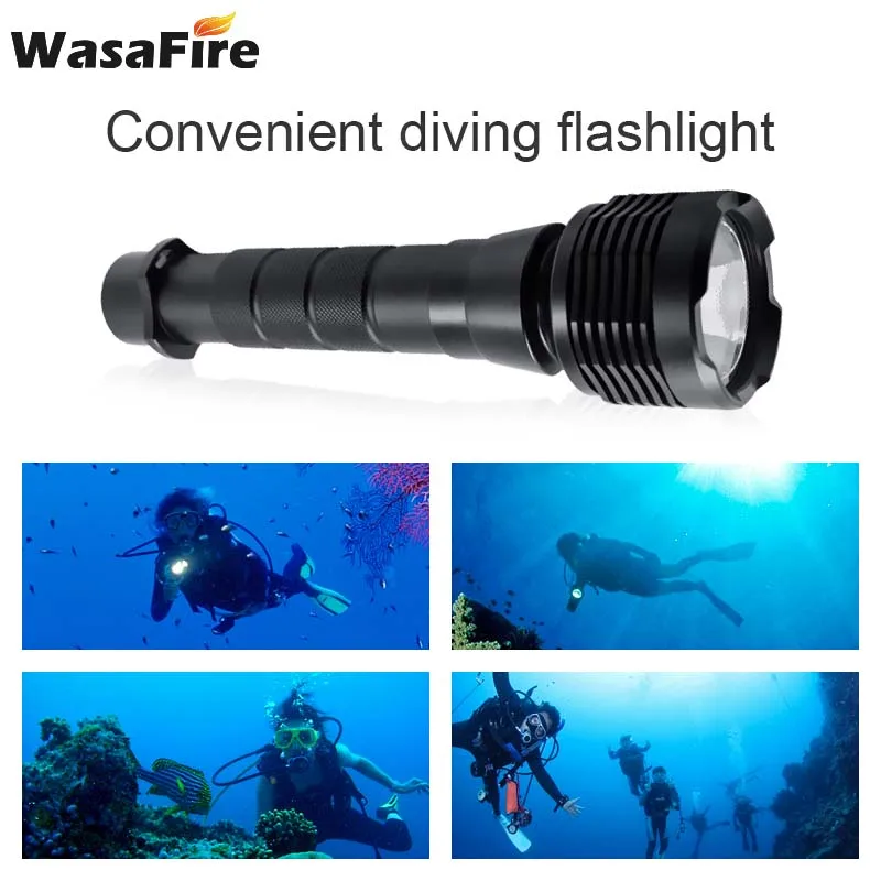 Wasafire New Powerful 18650 Dive Flashlight XHP50 LED Diving Torch Lamp Waterproof 3 Modes Scuba Lantern for Hunting Diver
