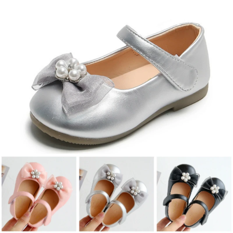 

Kids Shoes for Baby Girls Dancing Shoes Fashion Pearl with Bowknot Patent Leather for Children Shoes Mini Melissa Princess Shoes