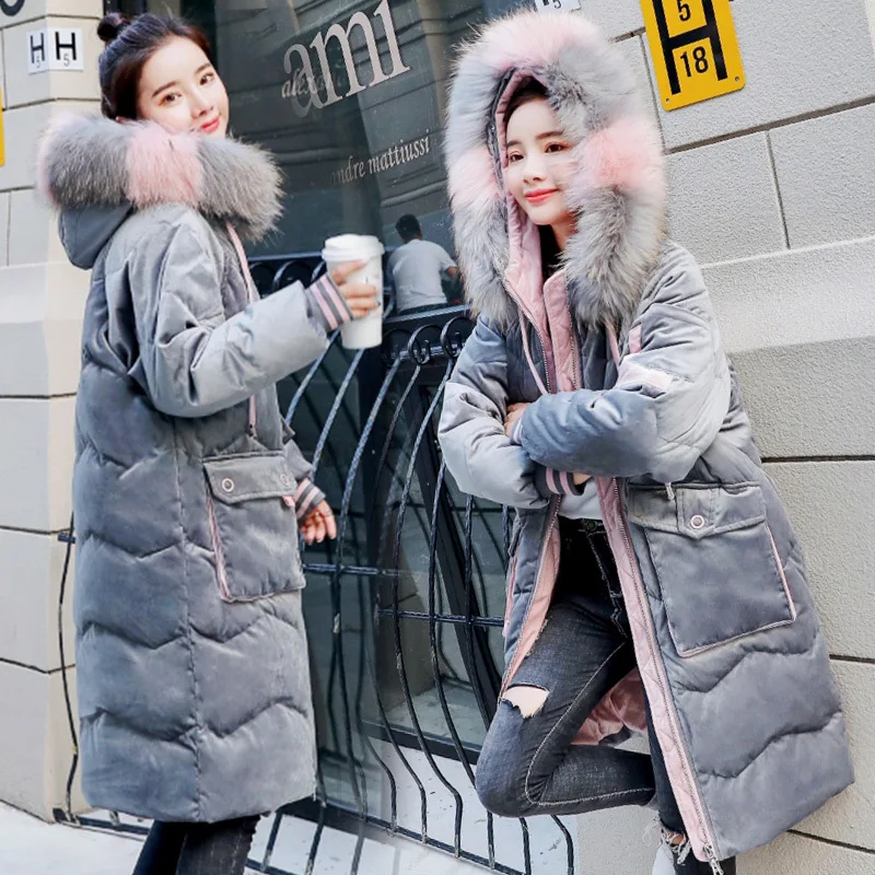 

INS Cotton Coat Women's Mid-length 2019 Winter Korean-style Thickening Large Fur Collar Liz Velvet Cotton-padded Jacket CHIC Cot