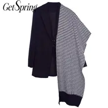 Getвесна, Женский блейзер, асимметричный, женский, черный, Блейзер, пальто, плед, шерсть, сплайсированные, нерегулярные, женский костюм, куртка, свободные, женские топы
