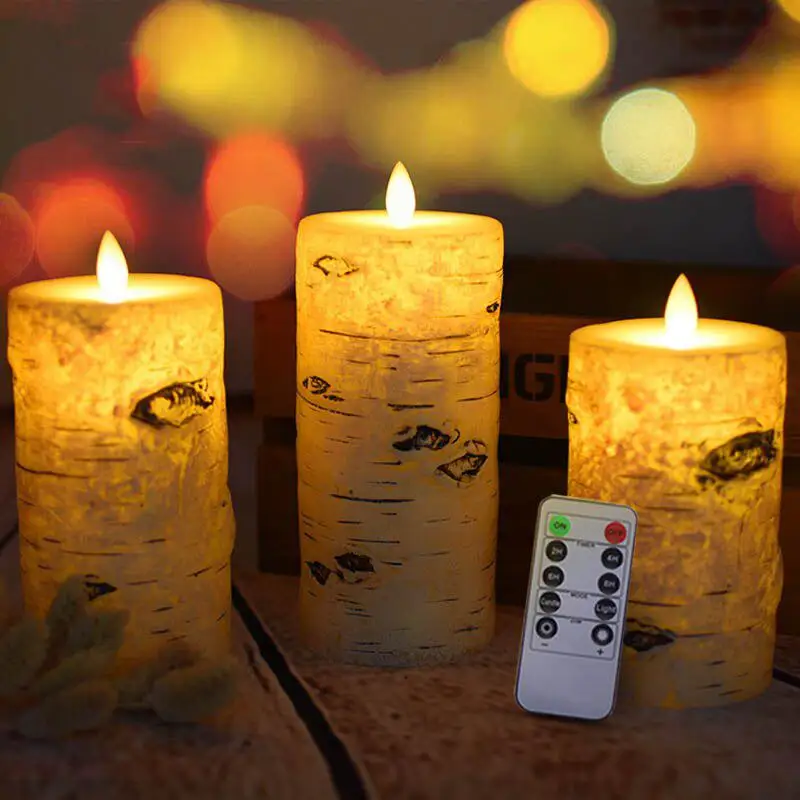 

LumiParty Birch Bark Effect Pillar LED Candles Light Battery Paraffin LED Candle Night Light for Home Christmas Lighting Decor