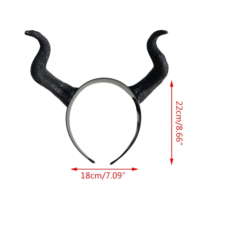 Halloween Witch Black Long Ox Horn Headband Movie Evil Queen Glitter Hair Hoop Gothic Cosplay Costume Headpiece D5QB