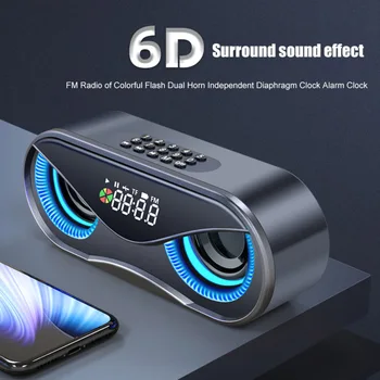 

Clock Alarm Bluetooth Speaker Portable Column Super Bass 6D Surround Stereo Speakers For Computer with FM TF AUX Music Sound Box