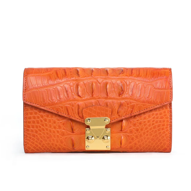 Orange Double Side Genuine Alligator Crocodile Leather Bifold