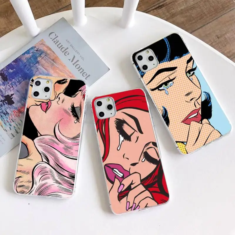 Retro comic style Tearful girl kissing Phone Case for iphone 12 pro max 11 XS MAX 8 7 6 6S Plus X 5S SE 2020 XR cover | Мобильные
