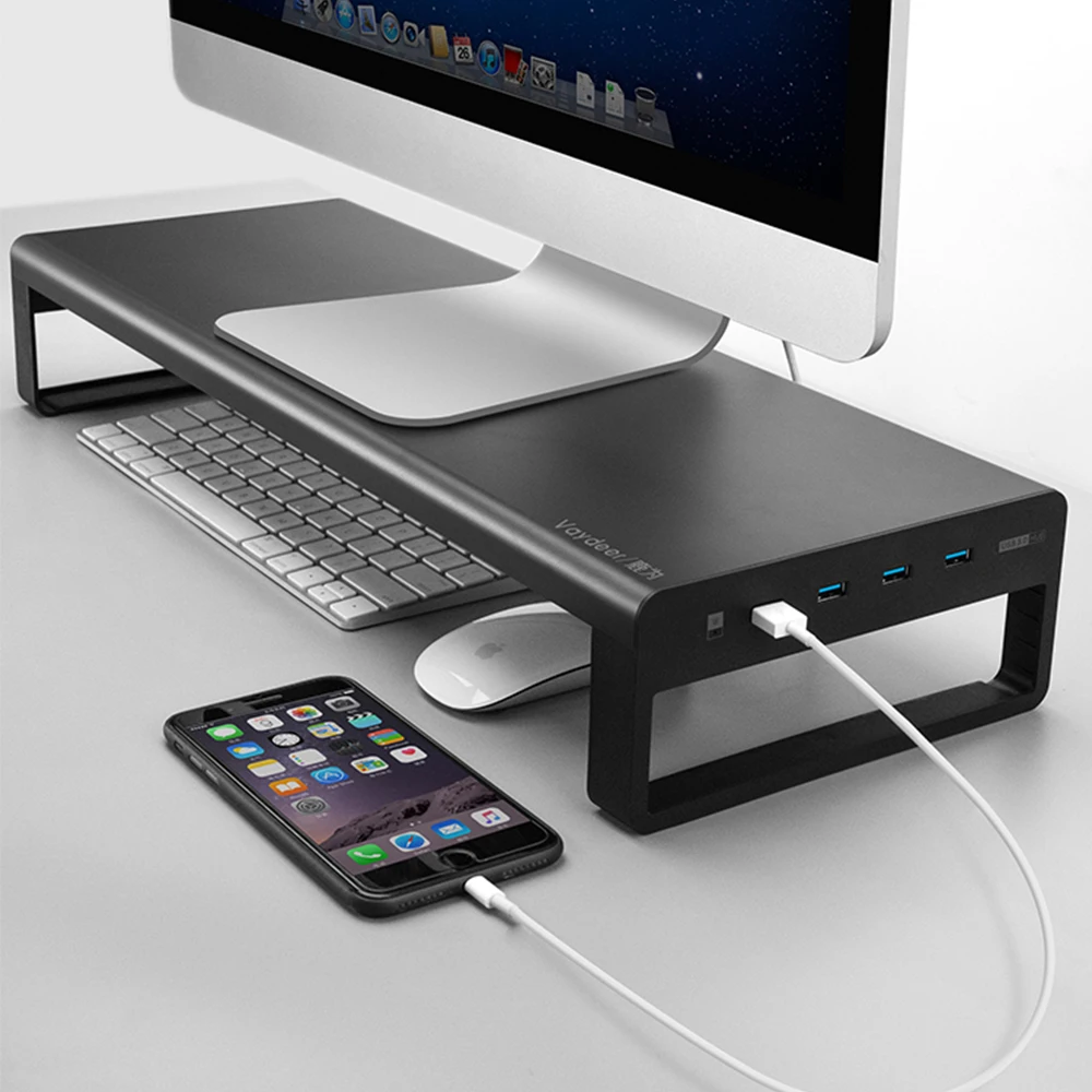 ПК экран увеличивающая Полка Металлический USB 3,0 концентратор ТВ держатель офисный стол лоток для хранения для офиса дома отеля прямой трансляции инструмент