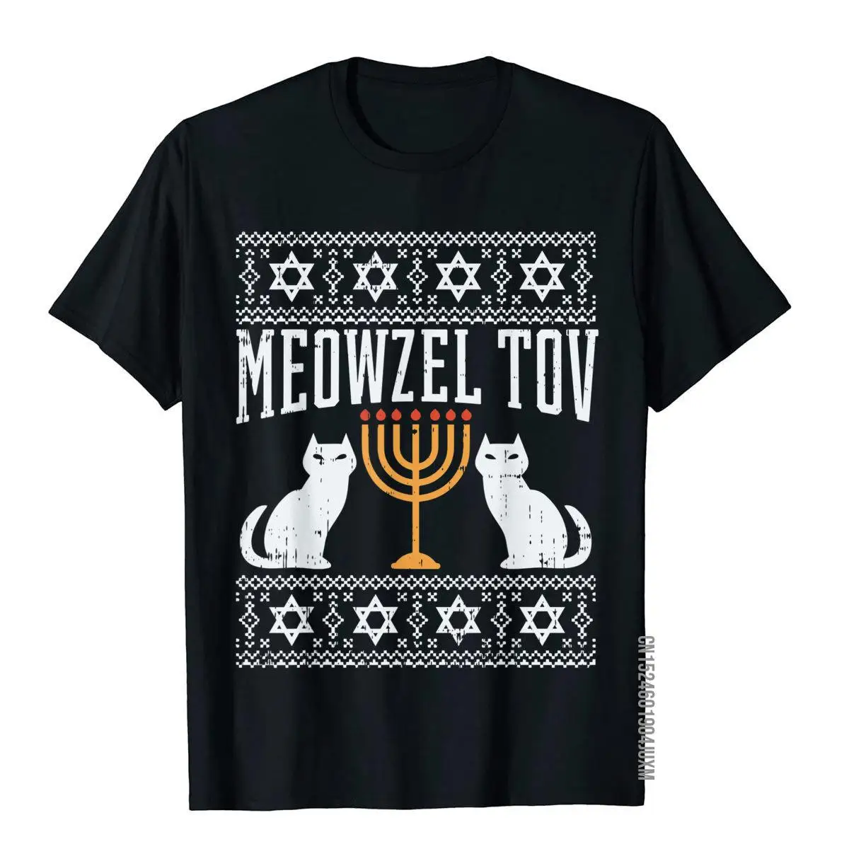 Meowzel Tov Chanukah Jewish Cat Owner Ugly Hanukkah Gift T-Shirt__97A1348black