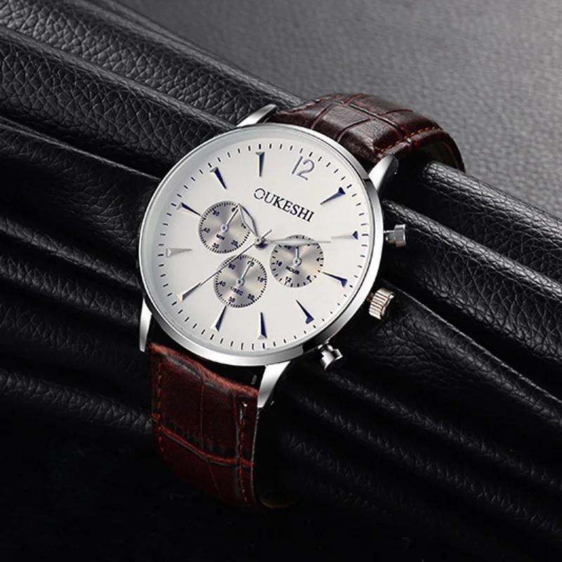 

Luxury Business Men Watch Three-eye CD pattern belt quartz watch male waterproof men watch Shining Clock Glossy Wrist watches