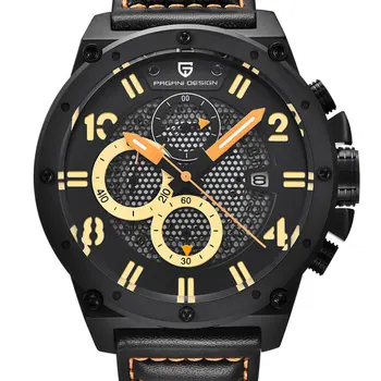 

54 mm Pagani design Yellow dial Chronograph Quartz men watches luxury brand water-resistant watch Leather Sport men's watches