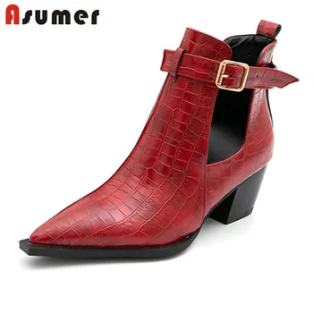 

ASUMER 2020 newest women ankle boots pointed toe buckle square heels Western boots cool fashion comfortable casual shoes woman