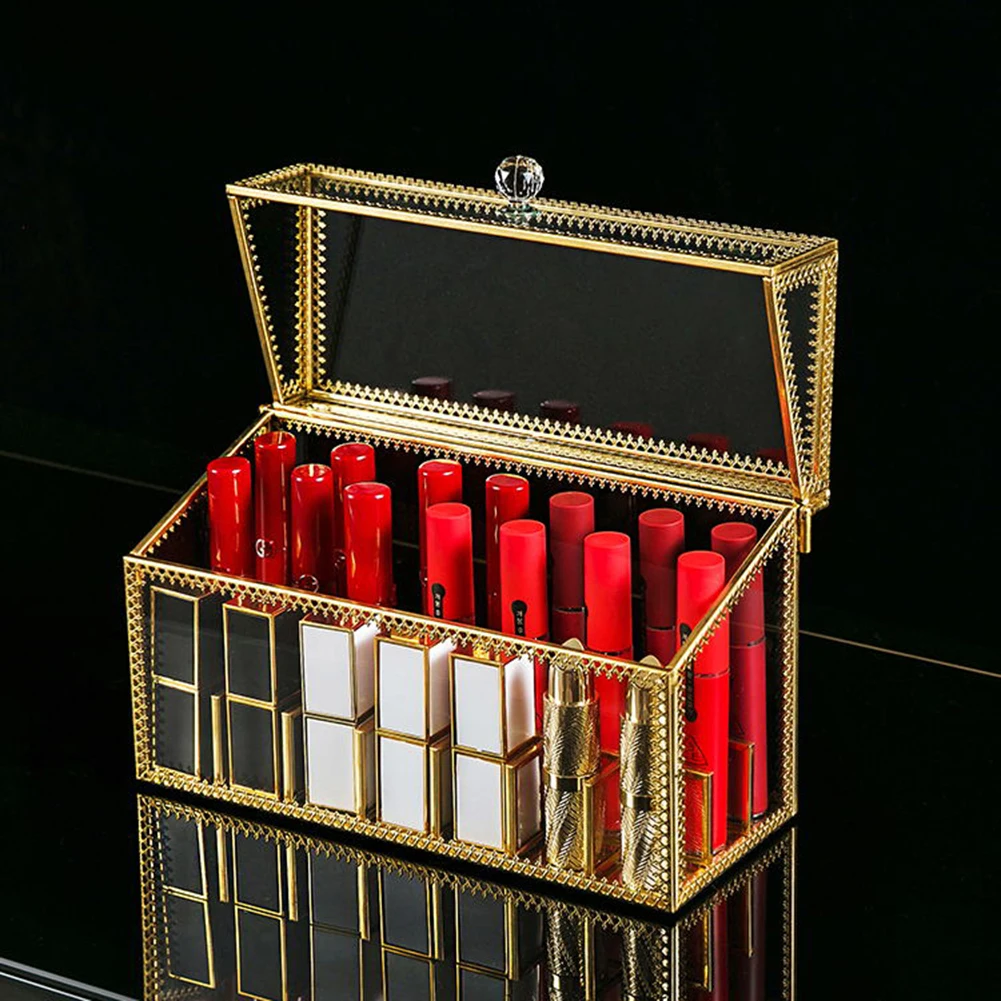 Lipstick Holder Storage Box Glass Transparent Lip Gloss Eye Liner