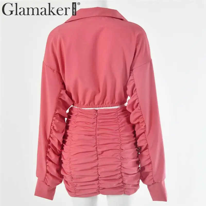 Glamaker комплект из двух предметов, плиссированное белое облегающее платье, элегантное ТРАПЕЦИЕВИДНОЕ ПЛАТЬЕ с пышными рукавами, осеннее платье, женское винтажное Клубное сексуальное платье для вечеринки