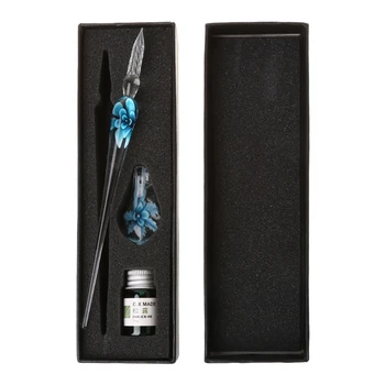 

Vintage Handmade Art Elegant Crystal Floral Glass Dip Pen Sign Ink Pens Gift R9JB