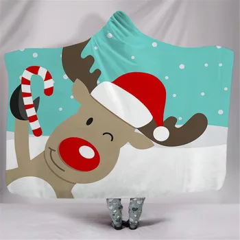 

Christmas Hooded Blanket Sherpa Fleece Ocean Blue Wearable plush Throw Blanket on Bed Sofa Thick warm