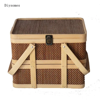 

Diysomes Gift Box Double-Layer Portable With Lock Bamboo Basket Specialty Packaging Wholesale Custom Production Out Of Stock
