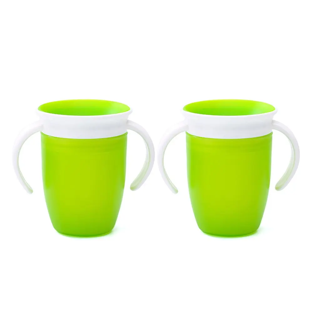 2pcs Green 2 шт., 360 градусов, можно поворачивать, Волшебная чашка, Детская обучающая Питьевая чашка с двойной ручкой, герметичная чашка для бутылок - Цвет: 2pcs Green