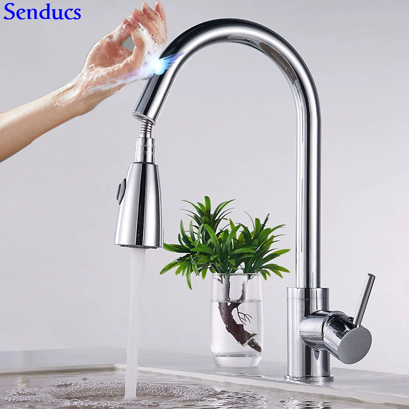 1270-H-chrome2-touch Touch Kitchen Faucet Senducs Pull Down Brushed Sensor Kitchen Mixer Tap Quality 304 Stainless Steel Touch Kitchen Sink Faucets - Color: 1270-H-chrome2-touch