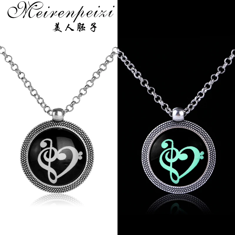 Светящаяся в темноте крошечная подвеска музыкальные ноты Neckalce ювелирные изделия