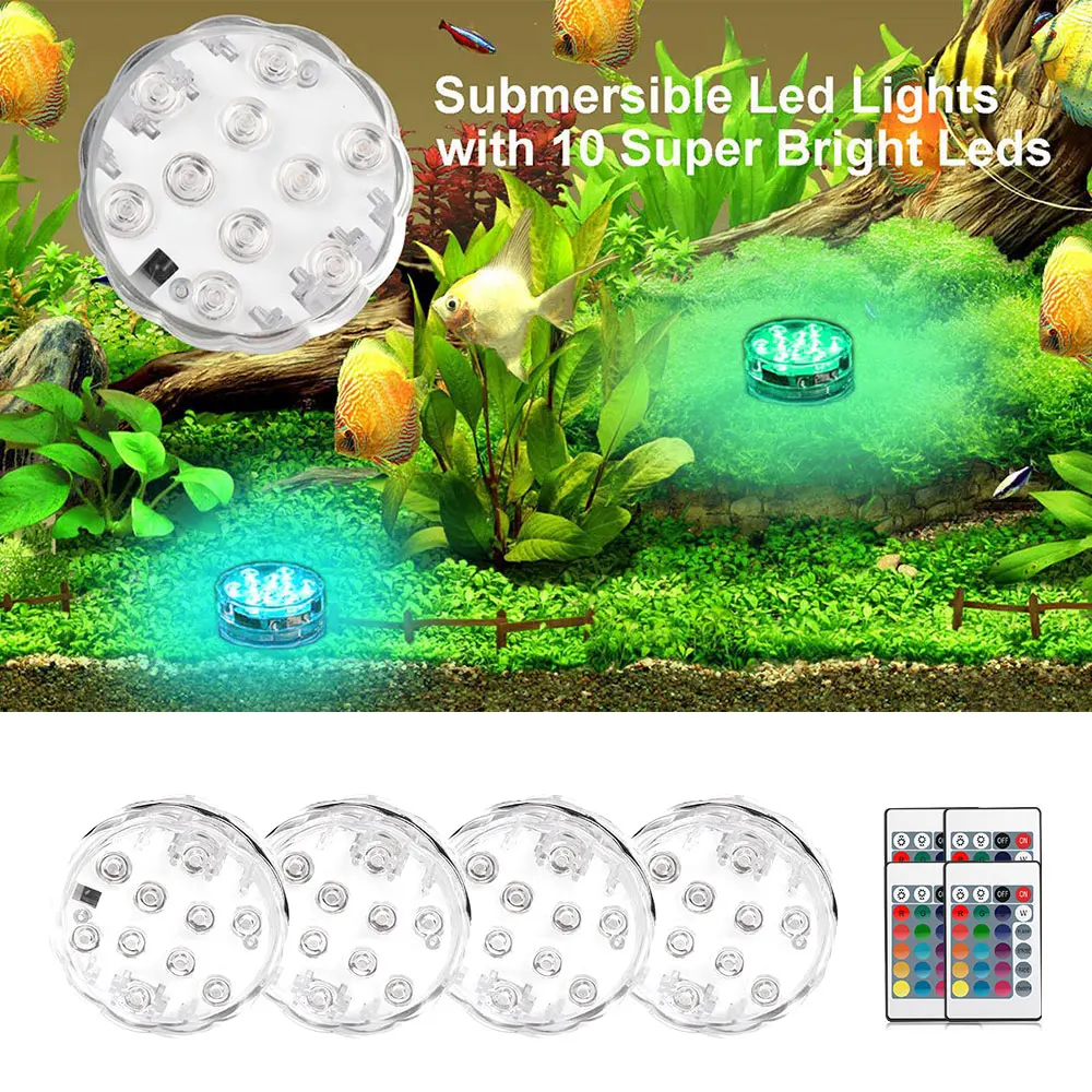 

10 Led Remote Controlled RGB Submersible Light Battery Operated Underwater Night Lamp Outdoor Vase Bowl Garden Party Decoration