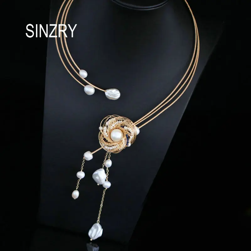 

SINZRY new unique handmade natural freshwater pearl choker necklace band charm bangle earring jewelry accessory