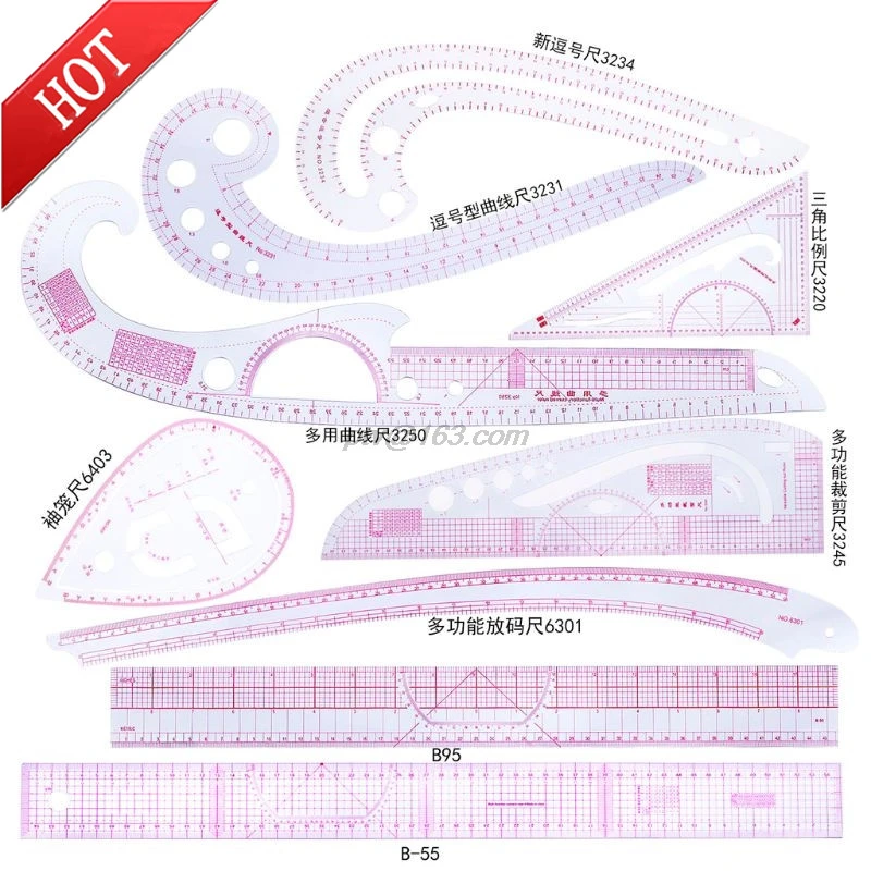 set 9 tailor sewing ruler tool comma line french curve rulers templates hot other sewing supplies home garden